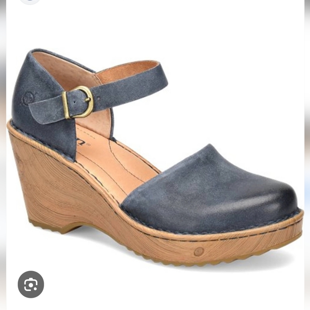 Born Blue Suede Ankle-Strap Platform Wedges BORN NELLIE WOMEN'S 7